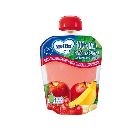 Mellin 100% Mela Fragola Banana Carota purea di frutta per bambini 90 g