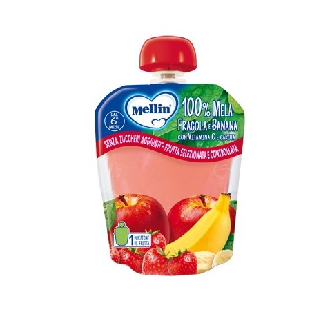 Mellin 100% Mela Fragola Banana Carota purea di frutta per bambini 90 g Mellin 100% Mela Fragola Banana Carota purea di frutta per bambini 90 g