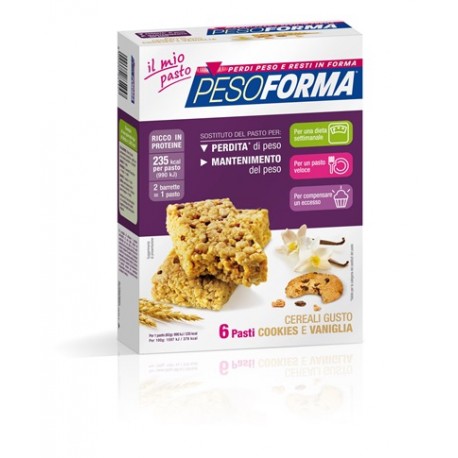 Pesoforma Cereali gusto Cookies e Vaniglia 6 pasti sostitutivi 12 barrette