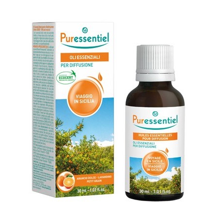 Puressentiel Miscela per diffusore Viaggio in Sicilia dal profumo fruttato e dolce 30 ml Puressentiel Miscela per diffusore Viaggio in Sicilia dal profumo fruttato e dolce 30 ml