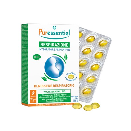 Puressentiel Respirazione Bio - Integratore agli olii essenziali per le vie respiratori 30 capsule