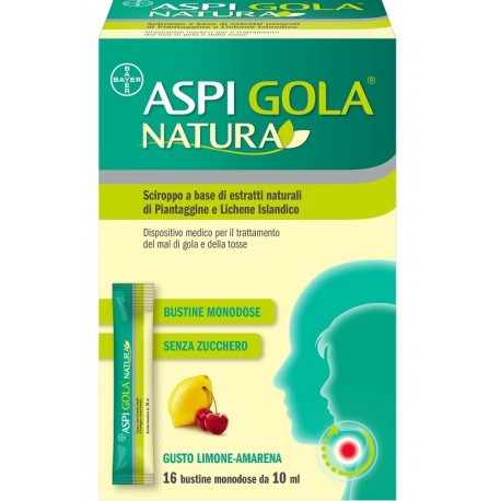 Aspi Gola Natura Sciroppo per gola e tosse 16 bustine monodose 10 ml