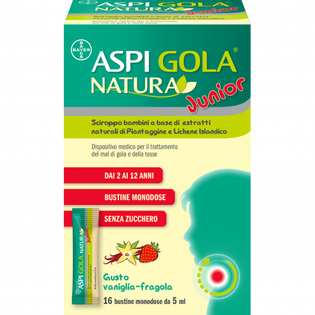 Aspi Gola Natura Junior Sciroppo per tosse e mal di gola nei bambini 16 bustine 5 ml