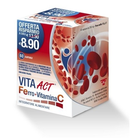 Vita Act Ferro + Vitamina C integratore per stanchezza e affaticamento 60 capsule Vita Act Ferro + Vitamina C integratore per stanchezza e affaticamento 60 capsule