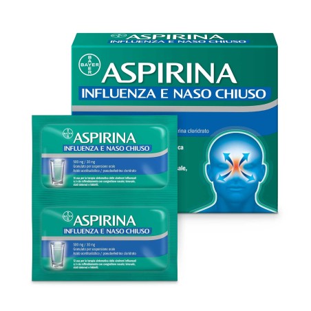 Aspirina Influenza e Naso Chiuso 500 mg + 30 mg 20 bustine granulato Aspirina Influenza e Naso Chiuso 500 mg + 30 mg 20 bustine granulato