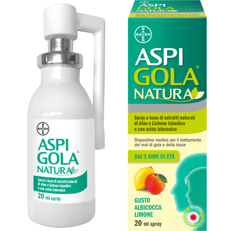 Aspi Gola Natura Spray gusto albicocca limone per tosse e mal di gola 20 ml Aspi Gola Natura Spray gusto albicocca limone per tosse e mal di gola 20 ml