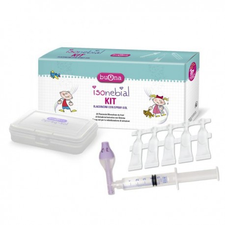 Isonebial Kit per pulizia fosse nasali 20 flaconcini + spray + siringa