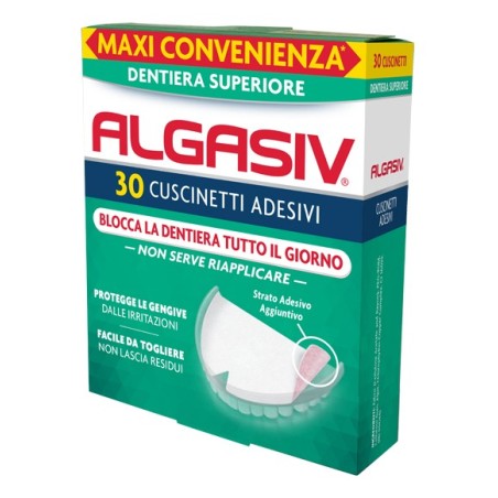 Algasiv Cuscinetti adesivi per dentiera superiore 30 pezzi Algasiv Cuscinetti adesivi per dentiera superiore 30 pezzi