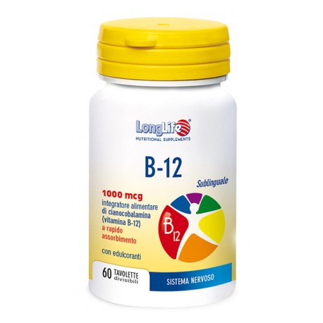 LongLife B-12 Sublinguale 1000 mcg integratore vegano ricostituente 60 compresse