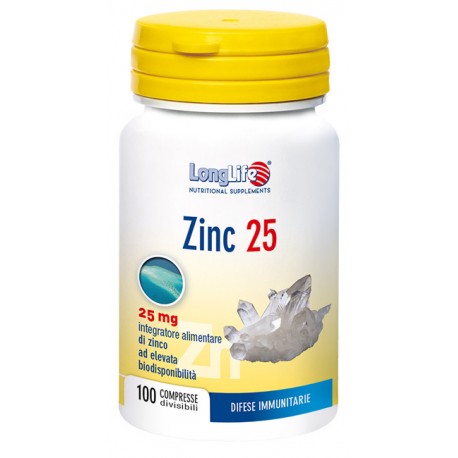 LongLife Zinc 25 mg integratore per difese immunitarie 25 mg 100 compresse