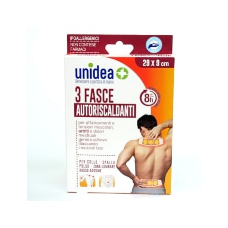 Unidea Fascia riscaldante per dolori alla schiena 3 pezzi formato 29x9 cm