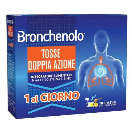 Bronchenolo Tosse Doppia Azione Integratore Tosse grassa e secca 10 bustine Bronchenolo Tosse Doppia Azione Integratore Tosse grassa e secca 10 bustine