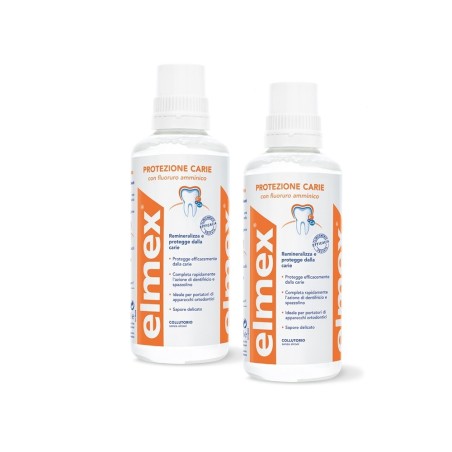 Elmex Carie Collutorio anti placca igienizzante doppia confezione 2 x 400 ml Elmex Carie Collutorio anti placca igienizzante doppia confezione 2 x 400 ml