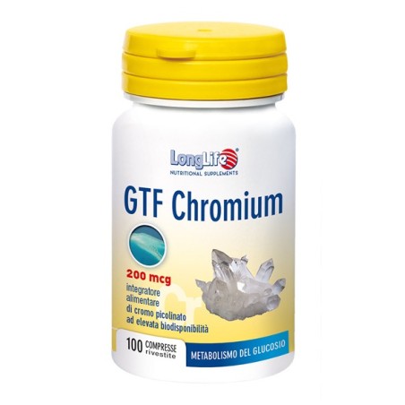 LongLife GTF Chromium 200 mcg integratore per metabolismo del glucosio 100 compresse LongLife GTF Chromium 200 mcg integratore per metabolismo del glucosio 100 compresse