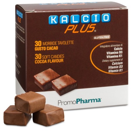 Kalcio Plus integratore di calcio in morbide tavolette gusto cacao 30 pezzi Kalcio Plus integratore di calcio in morbide tavolette gusto cacao 30 pezzi