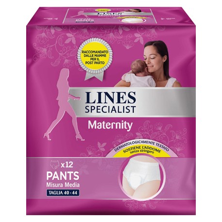 Lines Specialist Maternity Assorbente post parto perdite e incontinenza urinaria 12 pezzi taglia M 40-44