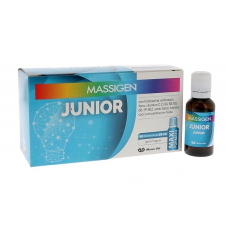 Massigen Junior integratore tonico energetico per bambini 10 flaconi da 25 ml Massigen Junior integratore tonico energetico per bambini 10 flaconi da 25 ml