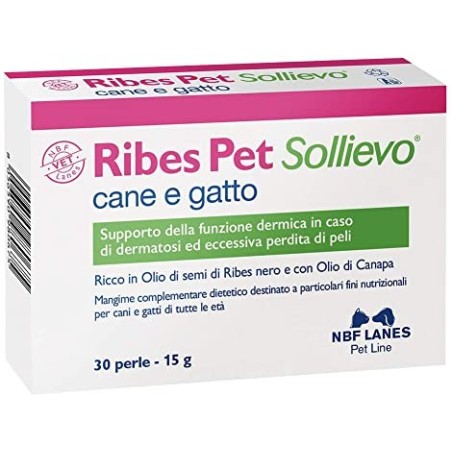 Ribes Pet Sollievo integratore per cani e gatti per dermatosi e perdita di pelo 30 perle Ribes Pet Sollievo integratore per cani e gatti per dermatosi e perdita di pelo 30 perle