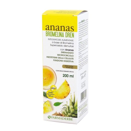 Farmaderbe Ananas Bromelina Dren integratore drenante per cellulite 200 ml Farmaderbe Ananas Bromelina Dren integratore drenante per cellulite 200 ml