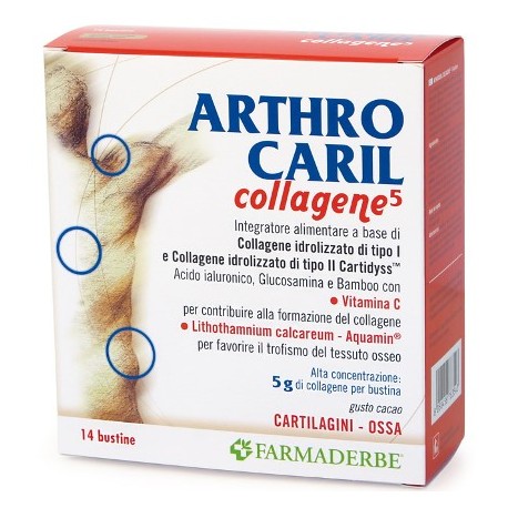 Farmaderbe Arthrocaril Collagene5 integratore per le ossa al gusto cioccolato 14 bustine