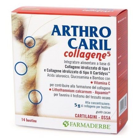 Farmaderbe Arthrocaril Collagene5 integratore per le ossa al gusto cioccolato 14 bustine Farmaderbe Arthrocaril Collagene5 integratore per le ossa al gusto cioccolato 14 bustine