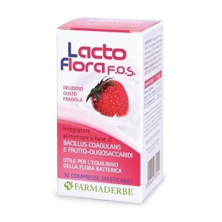 Farmaderbe Lacto Flora F.O.S. integratore per flora batterica gusto fragola 30 compresse masticabili Farmaderbe Lacto Flora F.O.S. integratore per flora batterica gusto fragola 30 compresse masticabili