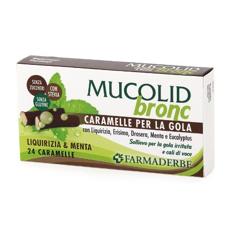 Farmaderbe Mucolid Bronc Liquirizia e Menta 24 caramelle per gola e voce