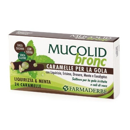 Farmaderbe Mucolid Bronc Liquirizia e Menta 24 caramelle per gola e voce Farmaderbe Mucolid Bronc Liquirizia e Menta 24 caramelle per gola e voce