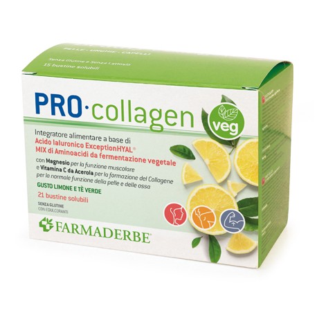 Farmaderbe Pro Collagen Veg - Integratori con aminoacidi, acido ialuronico e vitamina C