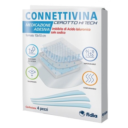Connettivina Hi Tech Cerotto con Acido Ialuronico Sale Sodico 10x10 cm Connettivina Hi Tech Cerotto con Acido Ialuronico Sale Sodico 10x10 cm