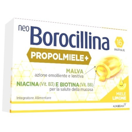 Neoborocillina Propolmiele+ 16 Pastiglie Miele e Limone Neoborocillina Propolmiele+ 16 Pastiglie Miele e Limone