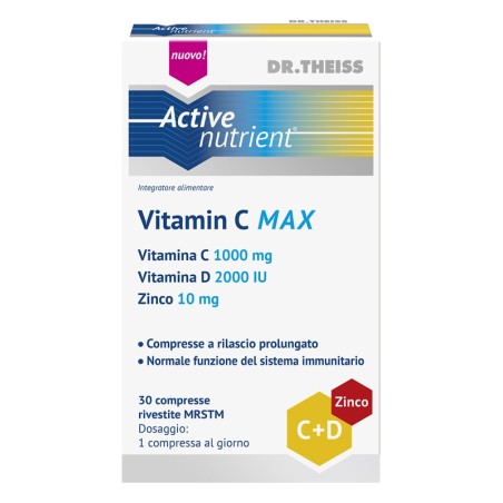 Dr.Theiss Active nutrient Vitamin C MAX Integratore per sistema immunitario 30 compresse Dr.Theiss Active nutrient Vitamin C MAX Integratore per sistema immunitario 30 compresse