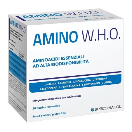 Specchiasol Amino W.H.O aminoacidi essenziali alta biodisponibilità gusto limone 20 bustine Specchiasol Amino W.H.O aminoacidi essenziali alta biodisponibilità gusto limone 20 bustine