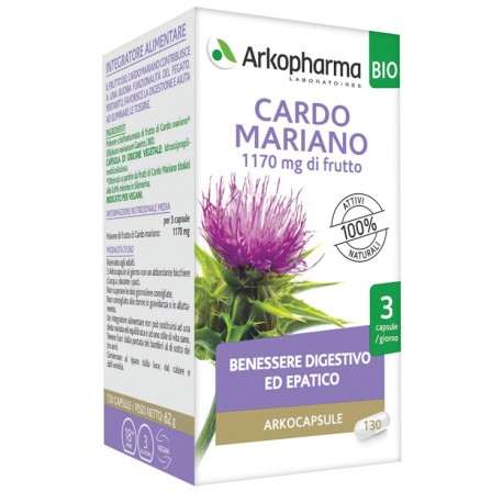 Arkocapsule Cardo Mariano 1170 mg di frutto bio integratore digestivo epatico 130 capsule
