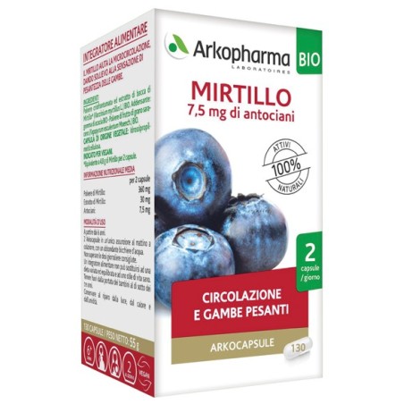 Arkocapsule Mirtillo Bio integratore per circolazione e gambe pesanti 130 capsule Arkocapsule Mirtillo Bio integratore per circolazione e gambe pesanti 130 capsule