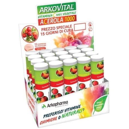 Arkopharma Arkovital Acerola 1000 integratore vitaminico naturale 15 compresse masticabili Arkopharma Arkovital Acerola 1000 integratore vitaminico naturale 15 compresse masticabili