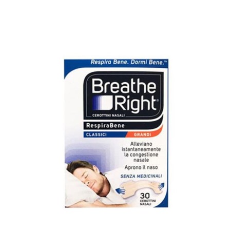Respirabene Breathe Right - Cerotti nasali classici GRANDI 30 pezzi Respirabene Breathe Right - Cerotti nasali classici GRANDI 30 pezzi