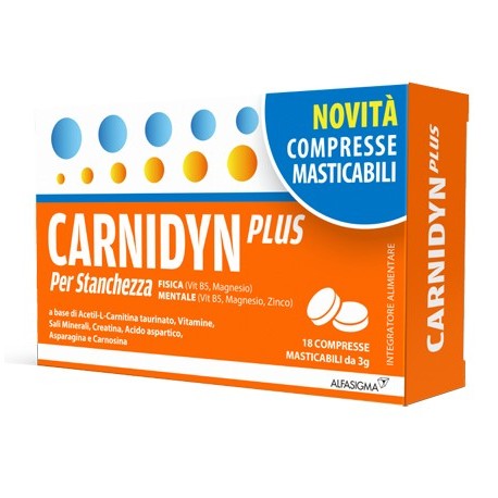 Carnidyn Plus Energetico per Stanchezza Fisica e Mentale 18 Compresse Masticabili