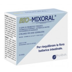 Confezione da 15 stick da 3,5 g ciascuno di integratore intestinale Bio Mixoral.