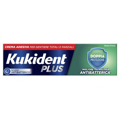 Kukident Plus Doppia Protezione Crema adesiva antibatterica per dentiere 40 g