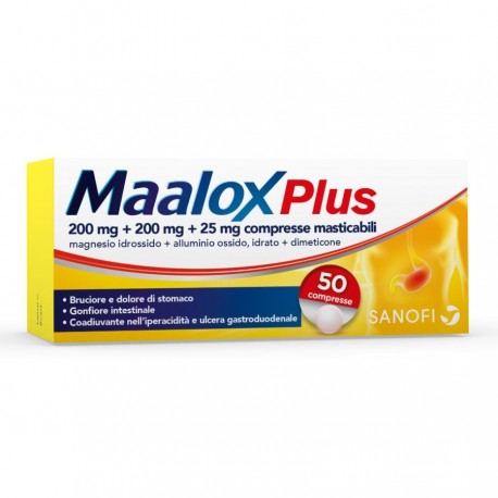 Maalox Plus 50 200 mg + 200 mg + 25 mg 50 compresse masticabili