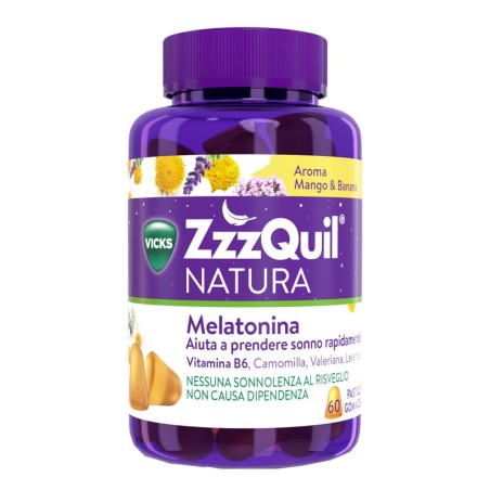 ZzzQuil Natura integratore per il sonno 60 pastiglie gommose mango banana ZzzQuil Natura integratore per il sonno 60 pastiglie gommose mango banana