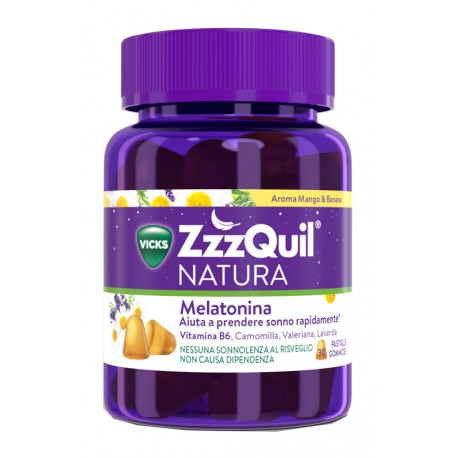 ZzzQuil Natura integratore per dormire bene 30 pastiglie gommose mango banana