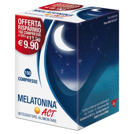 F&f Melatonina Act 1 mg integratore per riduzione del tempo richiesto per prendere sonno 150 compresse F&f Melatonina Act 1 mg integratore per riduzione del tempo richiesto per prendere sonno 150 compresse