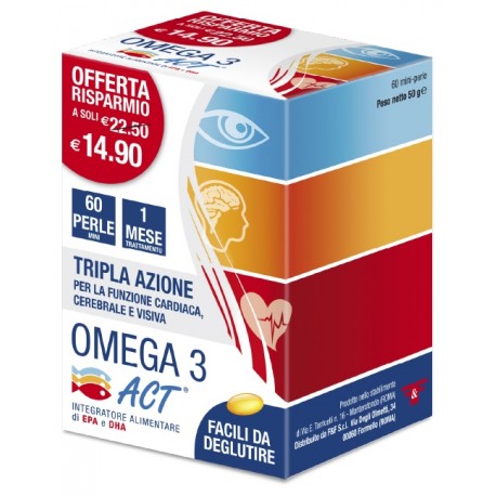 F&f Omega 3 Act 540mg + Vitamina E integratore per funzione cardiaca visiva cerebrale 60 perle mini