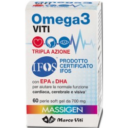 Massigen Omega 3 Viti Tripla Azione integratore per funzioni cardiache visive cerebrali 60 perle