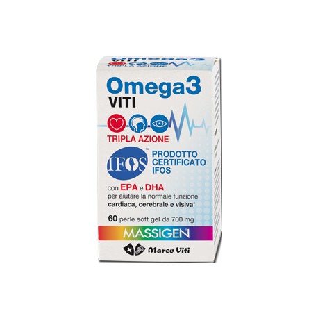 Massigen Omega 3 Viti Tripla Azione integratore per funzioni cardiache visive cerebrali 60 perle