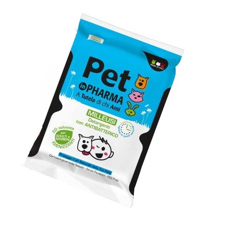 Pet In Pharma Salviette umidificate igienizzanti con antibatterico per adulti e bambini a contatto con animali 20 pezzi