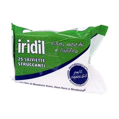 Iridil Salviette struccanti per viso occhi e labbra con aloe e olio di mandorle 25 pezzi Iridil Salviette struccanti per viso occhi e labbra con aloe e olio di mandorle 25 pezzi