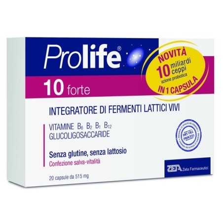 Prolife 10 Forte integratore senza glutine e lattosio per difese 20 capsule Prolife 10 Forte integratore senza glutine e lattosio per difese 20 capsule